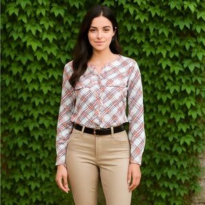 LAUREN RALPH LAUREN Plaid Blouse, M